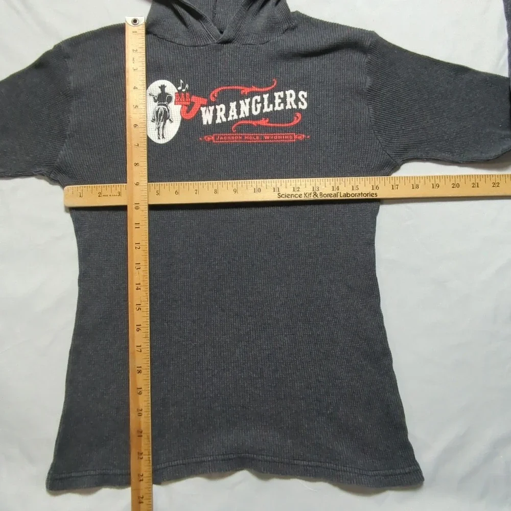 Bar J Wranglers Jackson Hole Wyoming‎ Thermal Hoodie Gray Waffle Knit Large USA